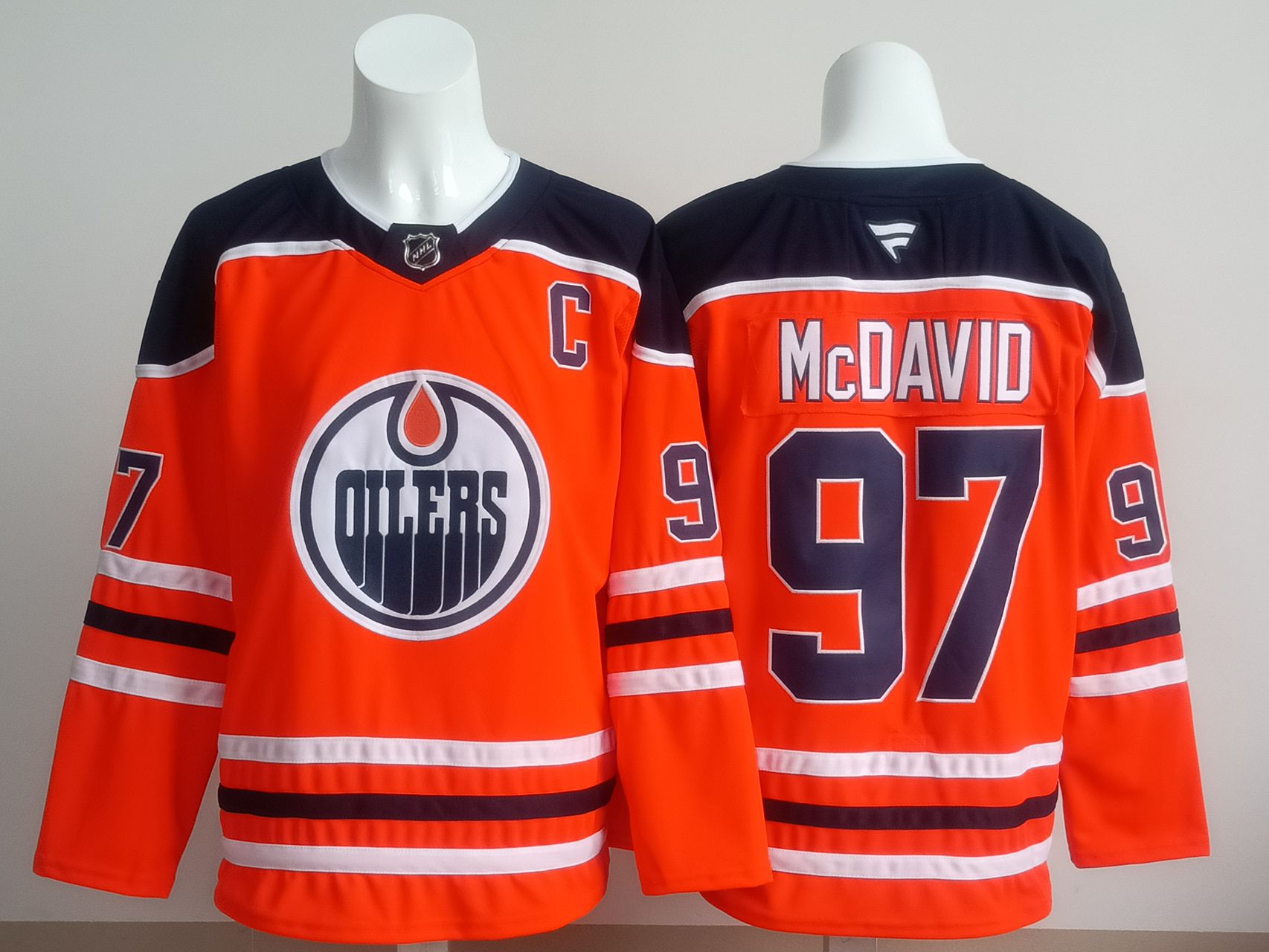 Men 2025 Edmonton Oilers #97 Mcdavid Orange Fanatics Home Premium NHL Jersey style 1